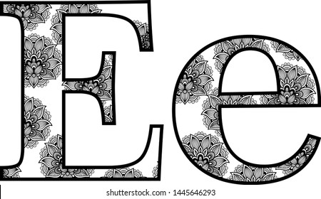 Batik Pattern letter outline illustration. Vector Alphabet symbol for coloring book or laser cutting, wallpaper, fabric, available for print.
