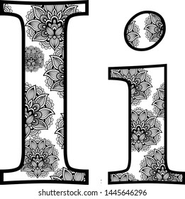 Batik Pattern letter outline illustration. Vector Alphabet symbol for coloring book or laser cutting, wallpaper, fabric, available for print.