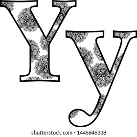 Batik Pattern letter outline illustration. Vector Alphabet symbol for coloring book or laser cutting, wallpaper, fabric, available for print.