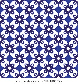 batik pattern Malaysia and India style, porcelain seamless background, blue and white Islamic wallpaper, modern indigo decor, ceramic, textile, tile, Chinese backdrop vector illustration