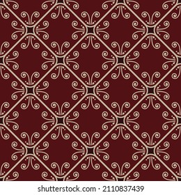 Batik pattern seamless, Decorative royal damask wallpaper, floral ornament backdrop baroque style, Red and gold vintage background for design texture, wallpaper, textile, silk and fabric, vector