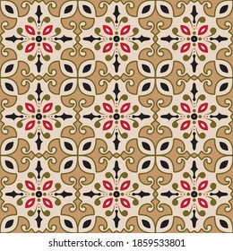 batik pattern seamless vector, Javanese brown background, colorful decorative tile, beautiful modern wallpaper, texture for traditional clothes Malaysia and Indonesian style, vintage tiles design