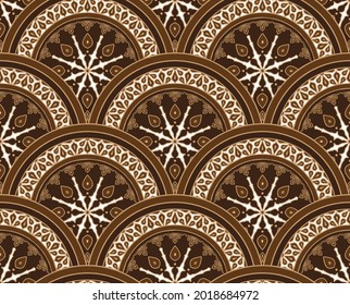 batik pattern seamless vector, Javanese brown background, colorful decorative tile, beautiful modern wallpaper, texture for traditional clothes Malaysia and Indonesian style, vintage tiles design
