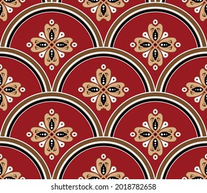 batik pattern seamless vector, Javanese gold and red background, colorful decorative tile, beautiful damask wallpaper, texture for traditional clothes Malaysia and Indonesian vintage style, vector