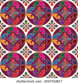batik pattern seamless vector, Javanese colorful background, decorative tile, beautiful modern wallpaper indian, texture for traditional clothes Malaysia and Indonesian style, vintage tiles design