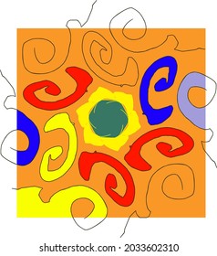 a batik pattern with a square coloring in the middle
