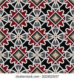 Batik pattern, texture for traditional clothes Malaysia and Indonesian style, seamless Javanese wallpaper, motifs background, vintage tile, vector illustration