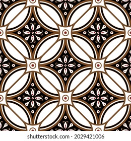 Batik pattern, texture for traditional clothes Malaysia and Indonesian style, seamless Javanese wallpaper, motifs background, vintage tile, damask, vector illustration