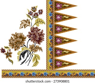 Batik pattern.Beautiful art background design fabric vintage on brown.