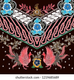 batik. printed on fabric. garment. used as material for making clothes or dresses for special occasions such as weddings, meetings, official clothing etc. Vector illustration