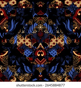Batik quilting with classic batik design motifs, mosaic cuts