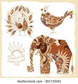 Batik set of tribal animals