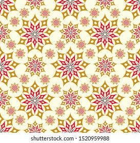 batik style stars seamless pattern in ivory gold red shades