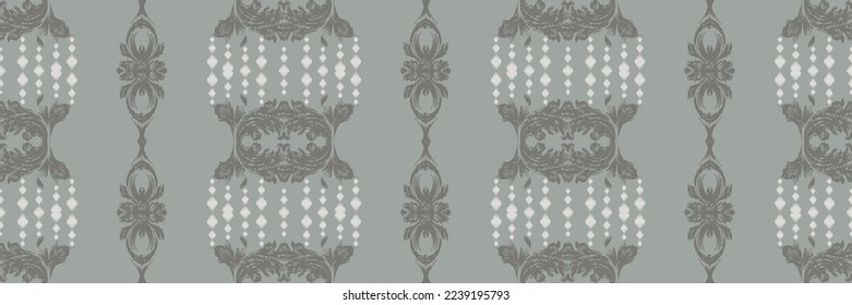 Batik Textile Ikkat or ikat frame seamless pattern digital vector design for Print saree Kurti Borneo Fabric border brush symbols swatches stylish
