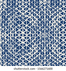 Batik Tie Dye Border. Stencil Japan Background. Watercolor Shoji Design. Kimono Tile.  Indigo and White Shibori Seamless Pattern. Tie Dye Abstract Texture. Organic Minimal Grid.