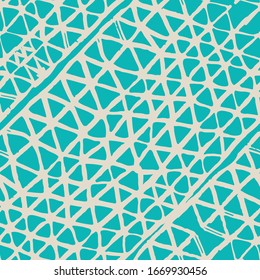 Batik Tie Dye Border. Stencil Japan Background. Shibori Seamless Pattern. Tie Dye Abstract Texture. Watercolor Shoji Design. Kimono Tile.  Organic Minimal Grid. Beige and Turquoise