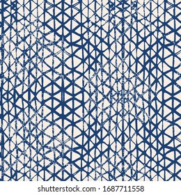 Batik Tie Dye Border. Stencil Japan Background. Watercolor Shoji Design. Kimono Tile.  Navy Blue and Beige Organic Minimal Grid. Shibori Seamless Pattern. Tie Dye Abstract Texture.