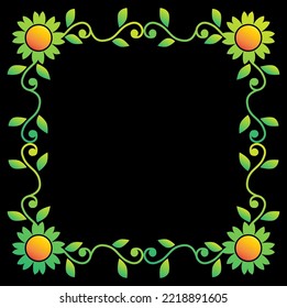 batik vector, carving plant, frame of plants. Isolated on black background.