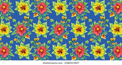 Batik vibrant floral patterns, vector illustration for background design.