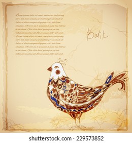 Batik vintage background with bird