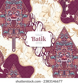 batik wayang and floral seamless pattern 12
