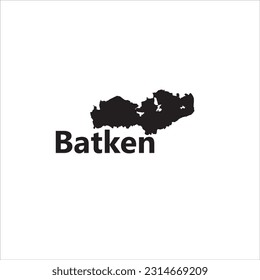 Batken map and black lettering design on white background