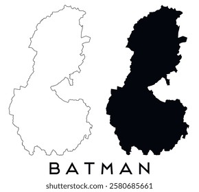 Batman city Turkey map outline and black silhouette vector