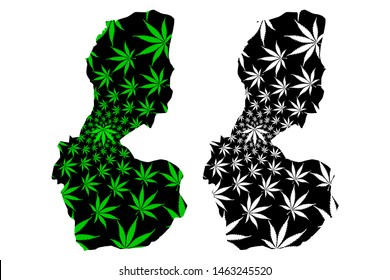 Batman (Provinces of the Republic of Turkey) map is designed cannabis leaf green and black, Batman ili map made of marijuana (marihuana,THC) foliage,