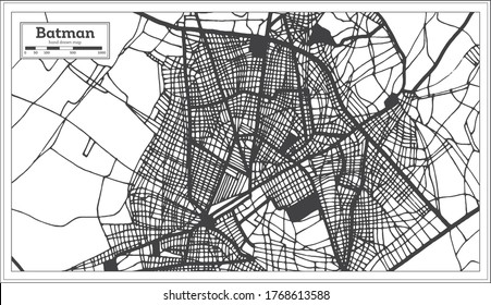 Batman Turkey City Map in Black and White Color in Retro Style. Outline Map. Vector Illustration.