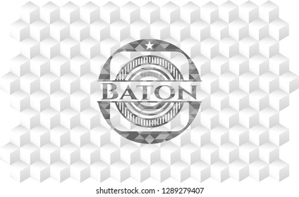 Baton grey emblem. Vintage with geometric cube white background