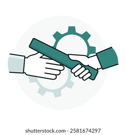 Baton Handover Icon, Teamwork and Collaboration Symbol for Task Delegation. Editable stroke and colors.