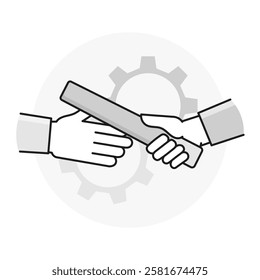 Baton Handover Icon, Teamwork and Collaboration Symbol for Task Delegation. Editable stroke and colors.