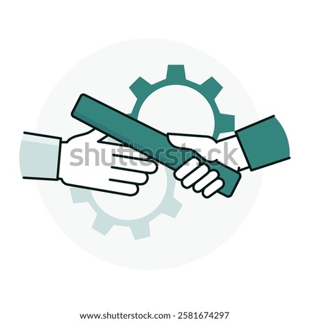 Baton Handover Icon, Teamwork and Collaboration Symbol for Task Delegation. Editable stroke and colors.
