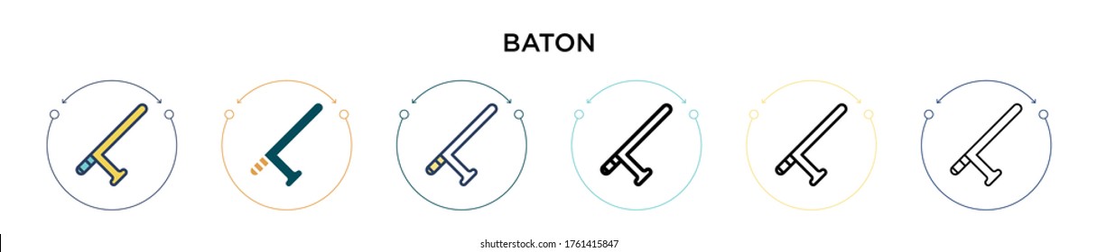 Baton icon in filled, thin line, outline and stroke style. Vector illustration of two colored and black baton vector icons designs can be used for mobile, ui, web