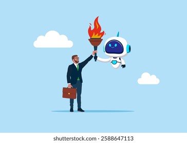 Baton pass torch to successor. Change CEO to achieve goal and win technology competition. Flat vector illustration