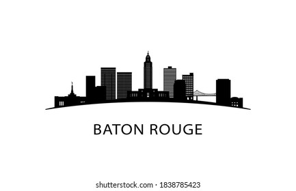 Baton Rouge city Louisiana skyline. Black cityscape isolated on white background. Vector banner.