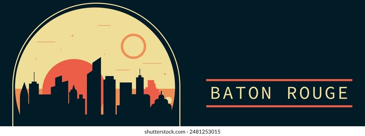 Baton Rouge city retro style vector banner with skyline, cityscape. USA Louisiana state vintage horizontal illustration. United States of America travel layout for web presentation, header, footer