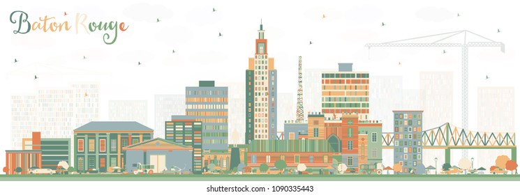Baton Rouge Louisiana City Skyline with Color Buildings. Vector Illustration. Business Travel and Tourism Concept with Modern Architecture. Baton Rouge USA Cityscape with Landmarks.
