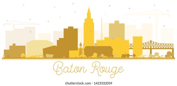 Baton Rouge Louisiana City Skyline Silhouette with Golden Buildings Isolated on White. Vector Illustration. Tourism Concept with Modern Architecture. Baton Rouge USA Cityscape with Landmarks.