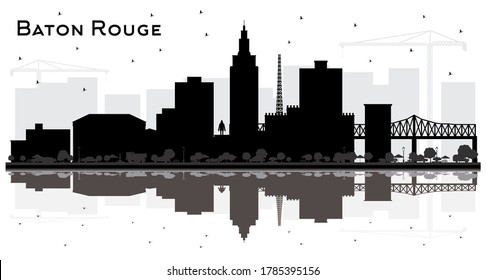 Baton Rouge Louisiana City Skyline Silhouette with Black Buildings and Reflections Isolated on White. Vector Illustration. Tourism Concept with Modern Architecture. Baton Rouge USA Cityscape.