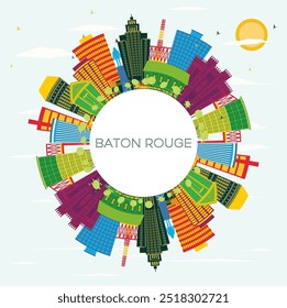 Baton Rouge Louisiana City Skyline with Color Buildings, Blue Sky and copy space. Vector Illustration. Travel and Tourism Concept with Modern Architecture. Baton Rouge USA Cityscape with Landmarks.