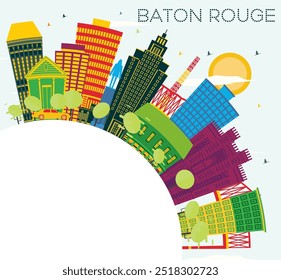 Baton Rouge Louisiana City Skyline with Color Buildings, Blue Sky and copy space. Vector Illustration. Travel and Tourism Concept with Modern Architecture. Baton Rouge USA Cityscape with Landmarks.