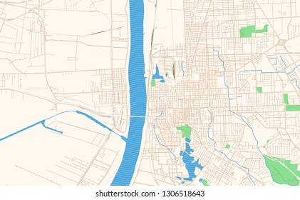 Baton Rouge Louisiana printable map excerpt. This vector streetmap of downtown Baton Rouge is made for infographic and print projects.