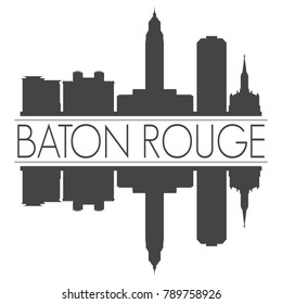 Baton Rouge Louisiana USA Skyline Vector Art Mirror Silhouette Emblematic Buildings