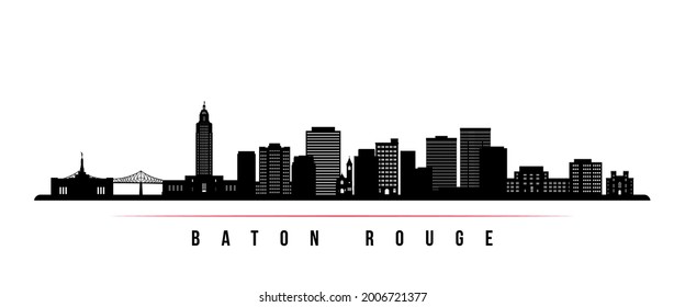 Baton Rouge skyline horizontal banner. Black and white silhouette of Baton Rouge, Louisiana. Vector template for your design. 