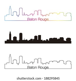 Baton Rouge Skyline Linear Style With Rainbow In Editable Vector File