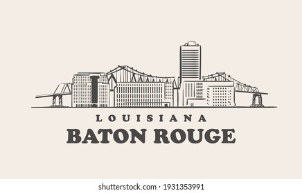 Baton Rouge skyline, louisiana hand drawn sketch