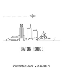 Baton Rouge Skyline met Louisiana, Vector en Plane.