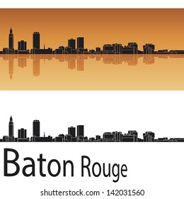 Baton Rouge skyline in orange background in editable vector file