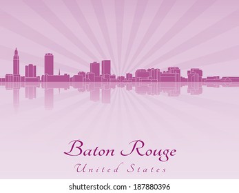 Baton Rouge skyline in purple radiant orchid in editable vector file